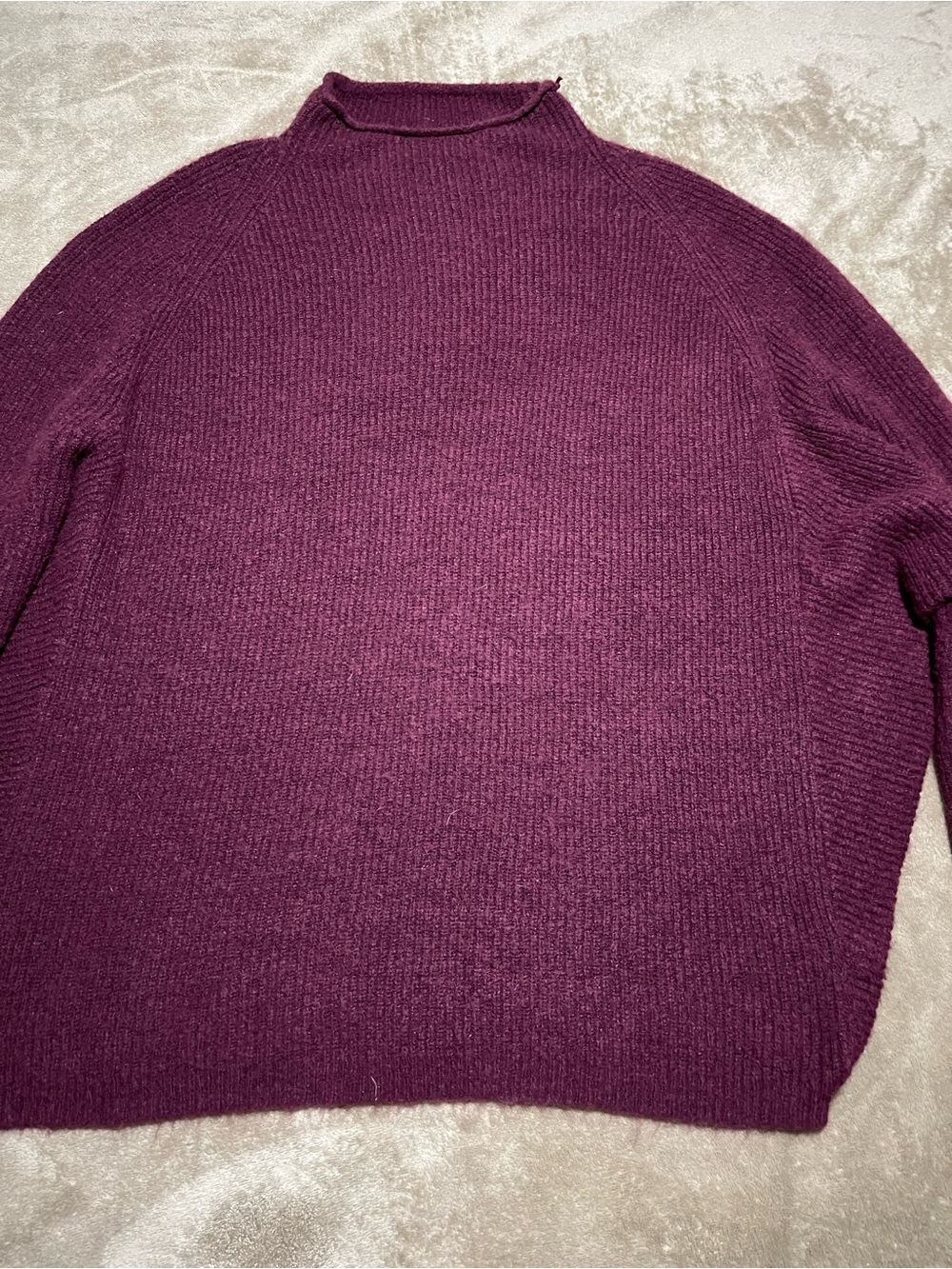 New Directions Ribbed Mock Neck Sweater in Plum-XL